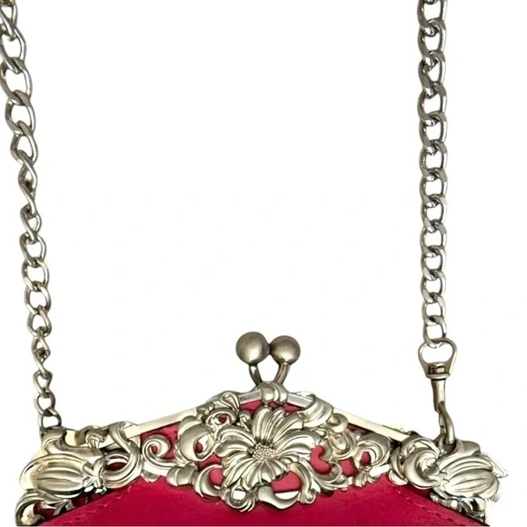 Patricia Nash Burnished Tooled Rosaria Frame Clutch Shoulder Bag Crossbody Pink - Picture 7 of 12